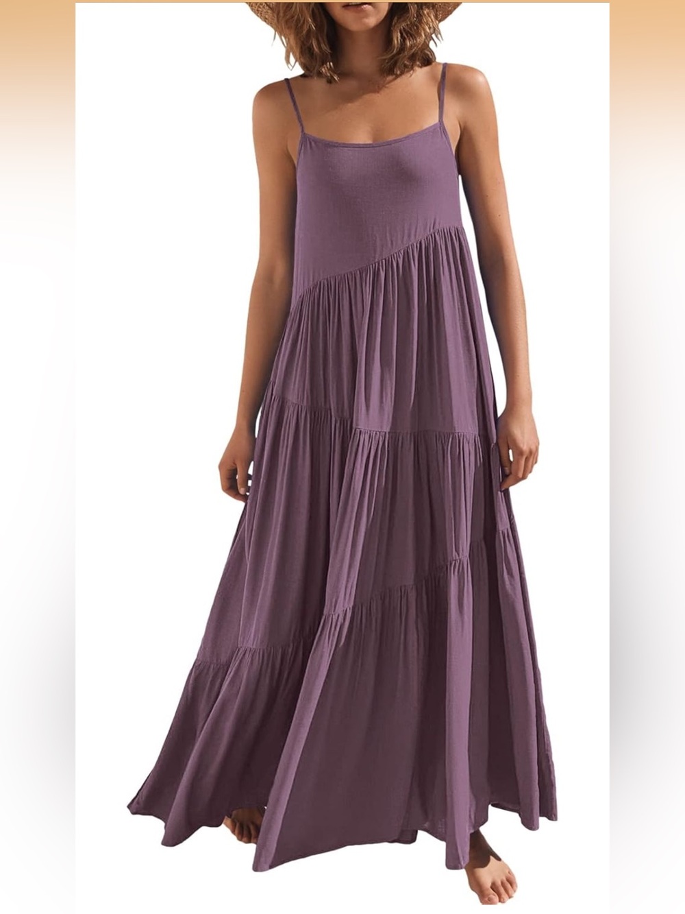 Women's Sleeveless Tiered Maxi Dress in Lavender